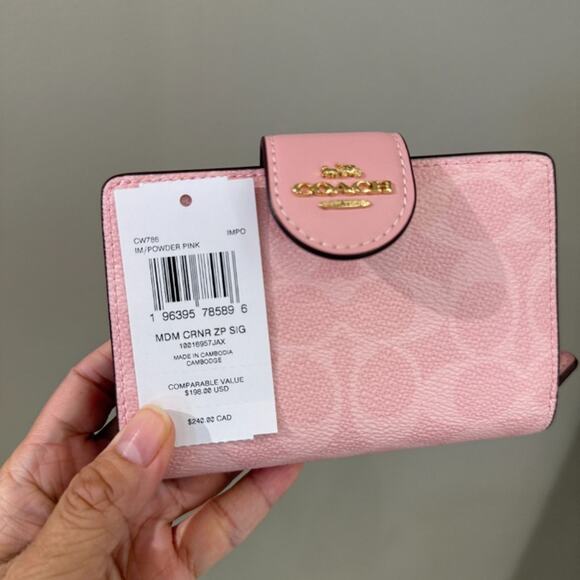 Coach Medium Corner Zip Wallet In Signature Canvas CW786 In POWER PINK - Picture 7 of 7